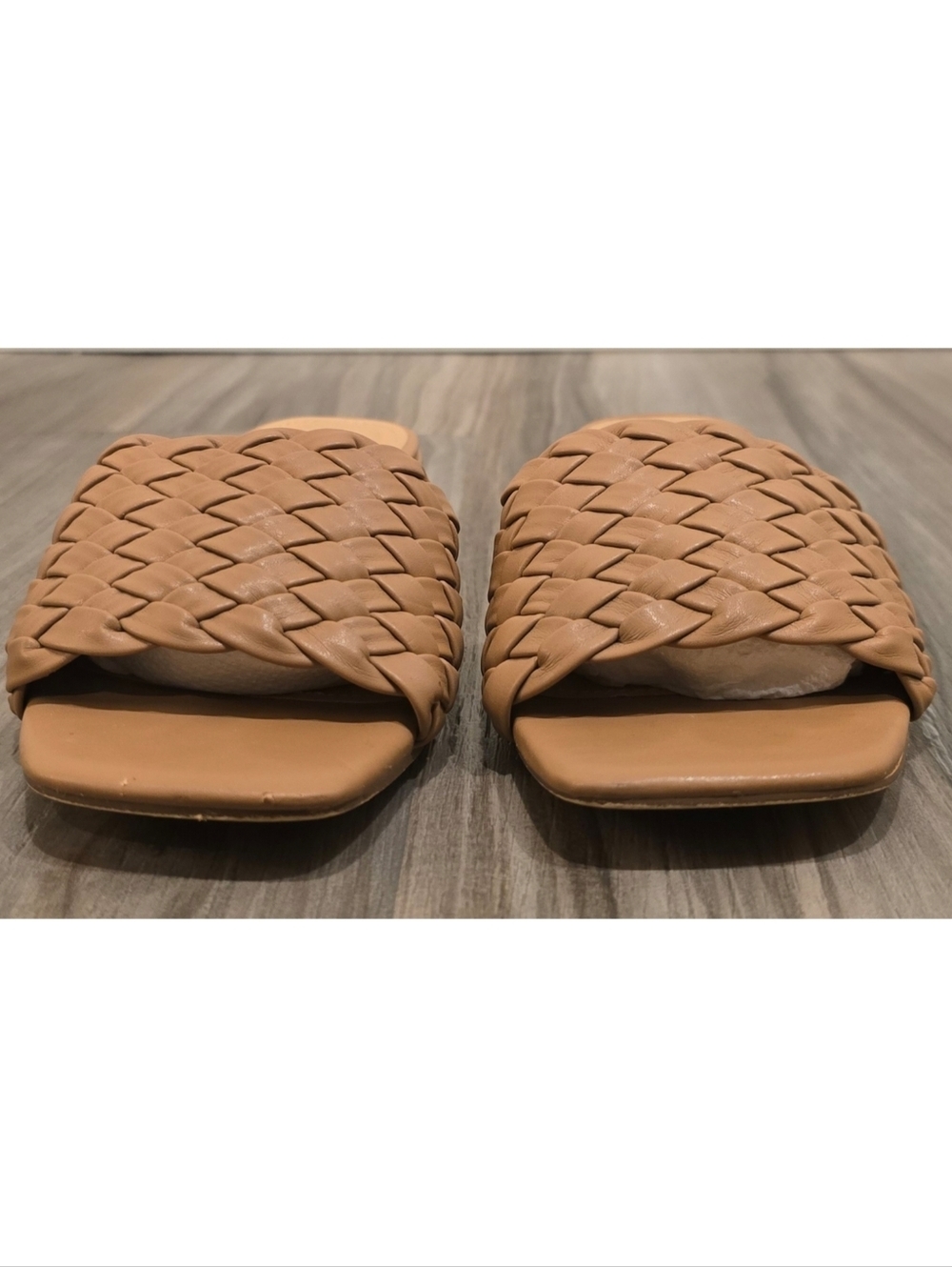 Rachel Zoe Woven Slide Sandals Nude Beige Block Heel Slip On Shoes Size 6.5 - Picture 3 of 9